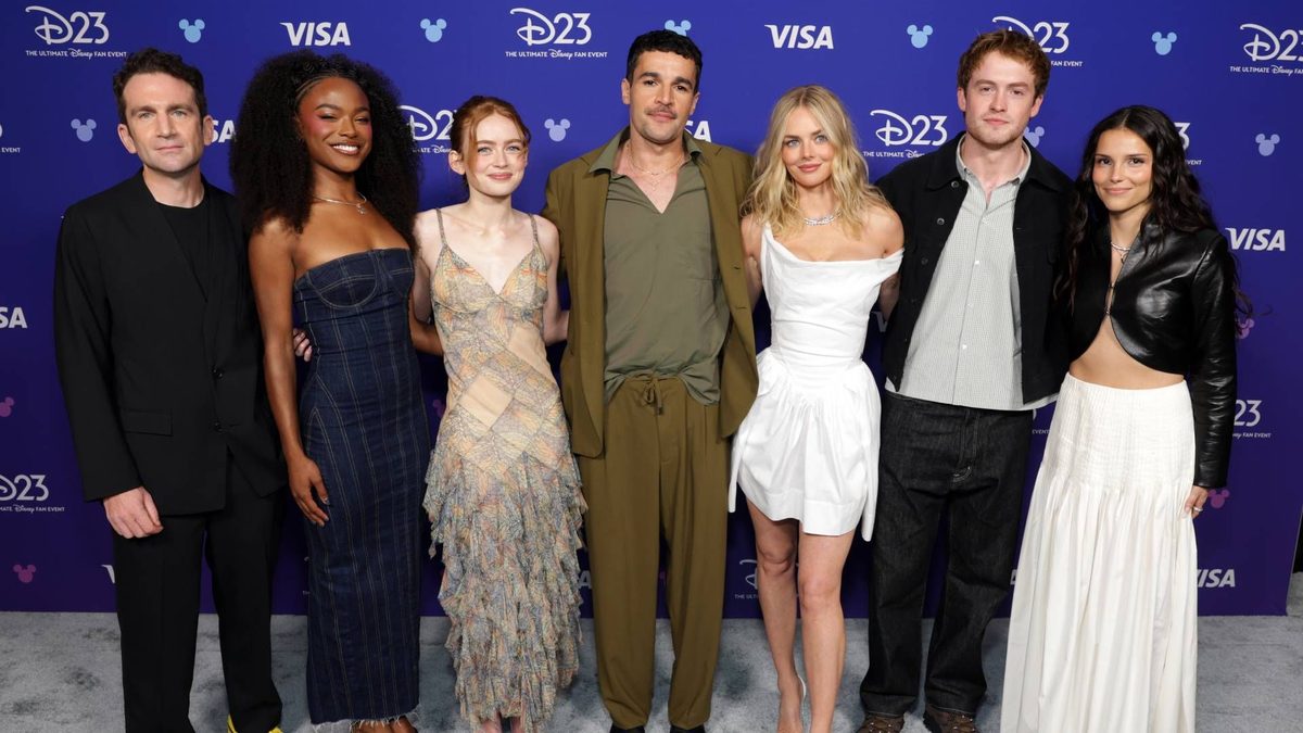 Marvel Studios' newly announced X-Men cast at D23 2026, including Christopher Abbott, Sadie Sink, Samara Weaving, and Adam Driver as Mr. Sinister.